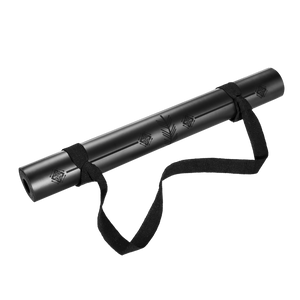 Warrior Black travel yoga mat rolled with a strap