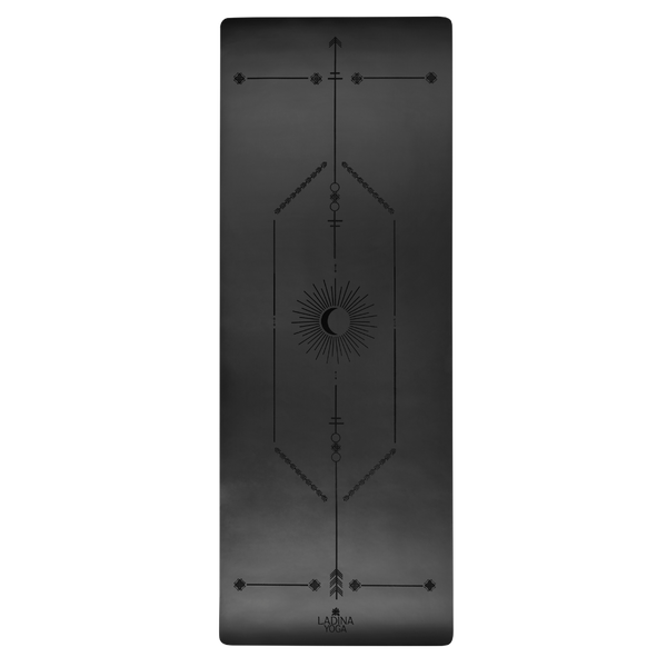 Load image into Gallery viewer, Warrior Black travel yoga mat unfolded
